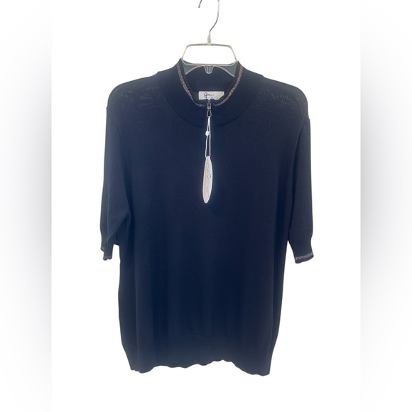 GREG NORMAN Women’s Black Polo Ribbed Collar Gold Border Ribbed Waist Size XL - Picture 1 of 12